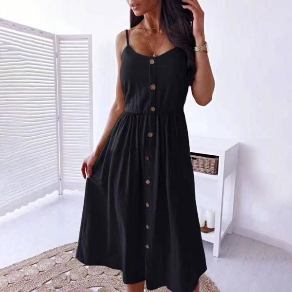 casual dresses solid color sleeveless spaghetti strap sling single-breasted midi dress sundress elegant female summer beach vestidos, Black;gray
casual dresses solid color sleeveless spaghetti strap sling single-breasted midi dress sundress elegant female summer beach vestidos, Black;gray