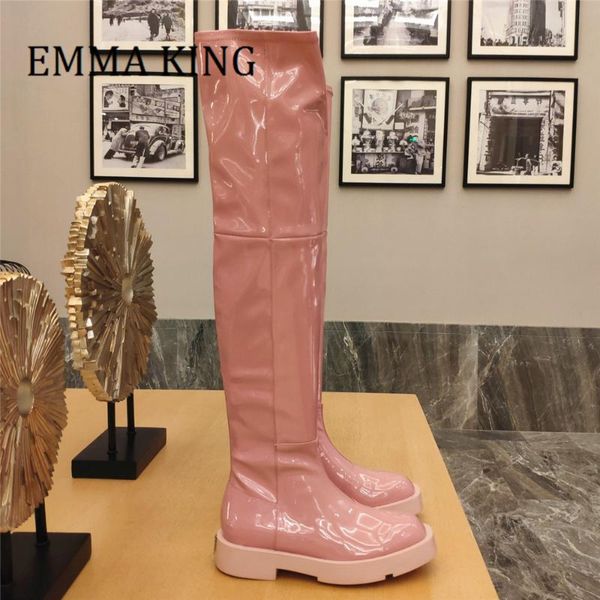 boots women squared over the knee thick sole patent leather stretch round toe side zip closure long boot fall runway shoes, Black
boots women squared over the knee thick sole patent leather stretch round toe side zip closure long boot fall runway shoes, Black