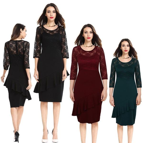 casual dresses lace ruffles elegant formal for women 2021 o-neck 3/4 sleeve fashion business pencil bodycon sheath slim vestidos, Black;gray
casual dresses lace ruffles elegant formal for women 2021 o-neck 3/4 sleeve fashion business pencil bodycon sheath slim vestidos, Black;gray