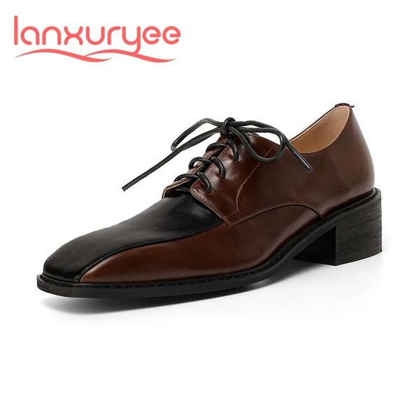 dress shoes lanxuryee 2021 spring genuine leather square toe med heel england style young lady daily wear leisure lace up women pumps l03, Black
dress shoes lanxuryee 2021 spring genuine leather square toe med heel england style young lady daily wear leisure lace up women pumps l03, Black