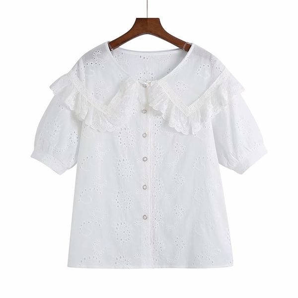 women summer white sweet shirts blouses za spliced lace on the neck female short sleeve elegant blusas 210513
women summer white sweet shirts blouses za spliced lace on the neck female short sleeve elegant blusas 210513