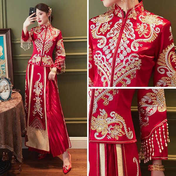 ethnic clothing traditional retro chinese beads tassels embroidery rhinestone bride groom wedding dress satin marry cheongsam, Red
ethnic clothing traditional retro chinese beads tassels embroidery rhinestone bride groom wedding dress satin marry cheongsam, Red