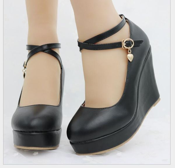 dress shoes white platform wedges pumps women high heels round toe cross tie large size, Black
dress shoes white platform wedges pumps women high heels round toe cross tie large size, Black