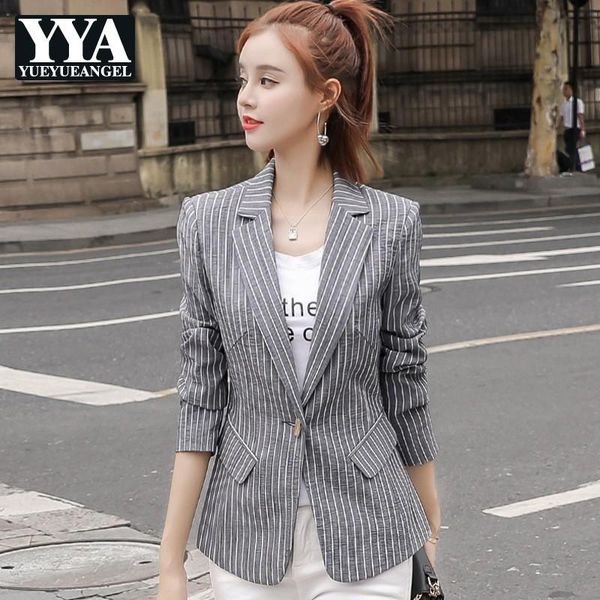 women's suits & blazers elegant womens single button notched collar striped blazer korean vintage fashion casual slim fit plus size fem, White;black
women's suits & blazers elegant womens single button notched collar striped blazer korean vintage fashion casual slim fit plus size fem, White;black