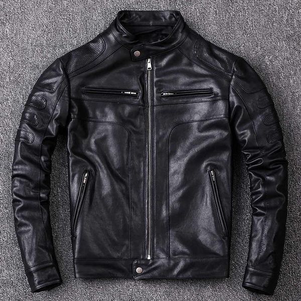 men's leather & faux 2021 washed vegetable tanned sheepskin genuine jacket men youth slim motorcycle clothing stand collar coat, Black 
men's leather & faux 2021 washed vegetable tanned sheepskin genuine jacket men youth slim motorcycle clothing stand collar coat, Black