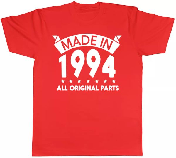 made in 1994 all original parts birthday mens short sleeve t-shirt, White;black