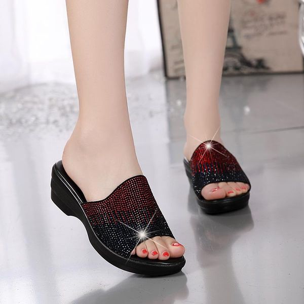 slippers women genuine leather ladies summer shoes wedges heels fashion rhinestone size 35-41, Black
slippers women genuine leather ladies summer shoes wedges heels fashion rhinestone size 35-41, Black