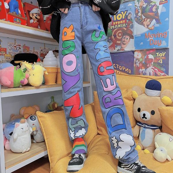 women's jeans women high waist japanese harajuku loose l color letters street straight pants sweet fashion wide-leg trousers, Blue
women's jeans women high waist japanese harajuku loose l color letters street straight pants sweet fashion wide-leg trousers, Blue