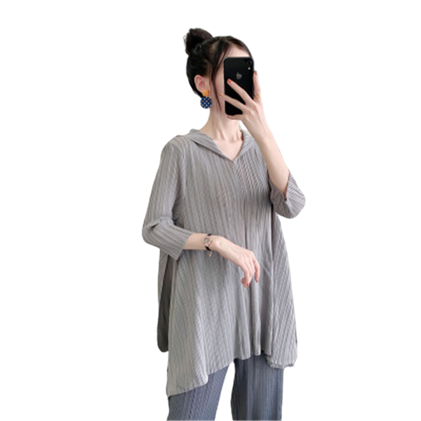 women's t-shirt 2021 spring and autumn miyake pleated mid-length hat three-quarter sleeves fashion loose large size, White
women's t-shirt 2021 spring and autumn miyake pleated mid-length hat three-quarter sleeves fashion loose large size, White