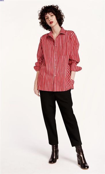women's blouses & shirts women shirt 2021 red pink vertical striped loose, White 
women's blouses & shirts women shirt 2021 red pink vertical striped loose, White