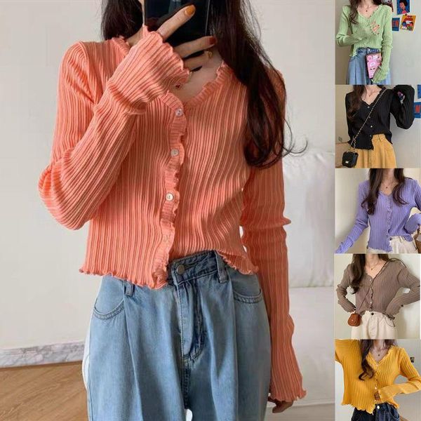 women's knits & tees women summer long sleeve sunscreen cardigan ribbed knitted ruffles sweater crop button down solid candy color v-ne, White
women's knits & tees women summer long sleeve sunscreen cardigan ribbed knitted ruffles sweater crop button down solid candy color v-ne, White