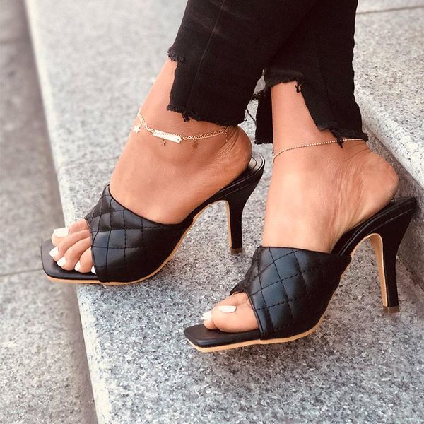 slippers women's thin high heels lattice ladies sandals square toe female pu leather summer slides fashion woman shoes 2021, Black
slippers women's thin high heels lattice ladies sandals square toe female pu leather summer slides fashion woman shoes 2021, Black
