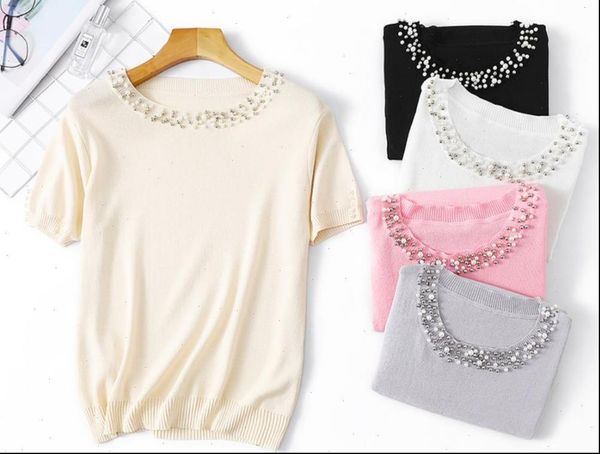 girl summer short sleeve women sweater pullover round neck knitted cute sweet beading knitwear shirt, White;black
girl summer short sleeve women sweater pullover round neck knitted cute sweet beading knitwear shirt, White;black