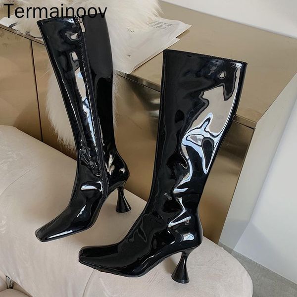 boots termainoov wome long ladies square toe stiletto patent leather fashion knee high female, Black
boots termainoov wome long ladies square toe stiletto patent leather fashion knee high female, Black