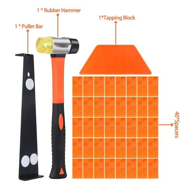 

hand tools wood flooring installation tool kit with durable tapping block long pull bar double-faced hammer and 40pcs wedge spacers