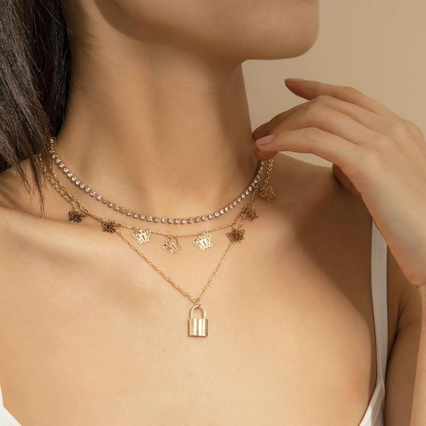 pendant necklaces boho metal butterfly padlock necklace set ladies retro fashion luxury shiny water brick clavicle girl jewelry, Silver
pendant necklaces boho metal butterfly padlock necklace set ladies retro fashion luxury shiny water brick clavicle girl jewelry, Silver