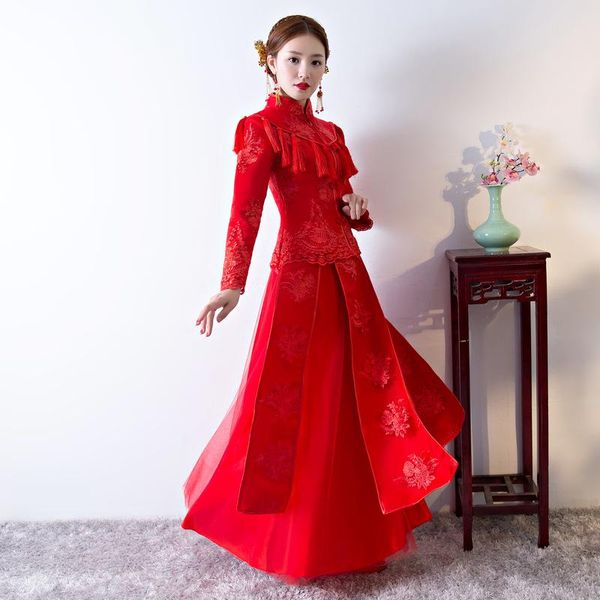 ethnic clothing red bride wedding qipao solid embroidery chinese oriental dress tassel xiuhe traditional cheongsam full sleeve classic prom
ethnic clothing red bride wedding qipao solid embroidery chinese oriental dress tassel xiuhe traditional cheongsam full sleeve classic prom