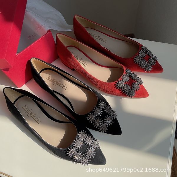 spring workplace ol snowflake buckle flat sole single shallow mouth wedding sho pointed elegant fairy women's sho, Black
spring workplace ol snowflake buckle flat sole single shallow mouth wedding sho pointed elegant fairy women's sho, Black