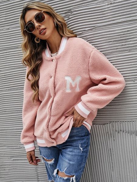 letter pattern striped trim drop shoulder teddy bomber jacket a92i#, Black;brown
letter pattern striped trim drop shoulder teddy bomber jacket a92i#, Black;brown