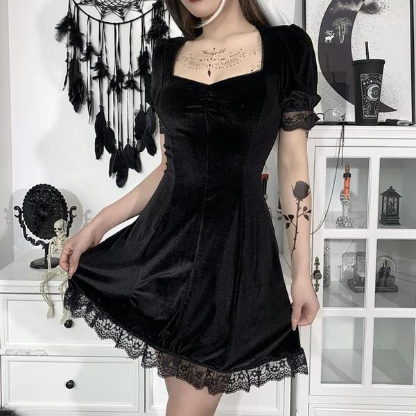 party dresses greygem women's mini dress 2021 for autumn winter short sleeve a line lace patchwork female velvet black goth elegant clo, White;black
party dresses greygem women's mini dress 2021 for autumn winter short sleeve a line lace patchwork female velvet black goth elegant clo, White;black