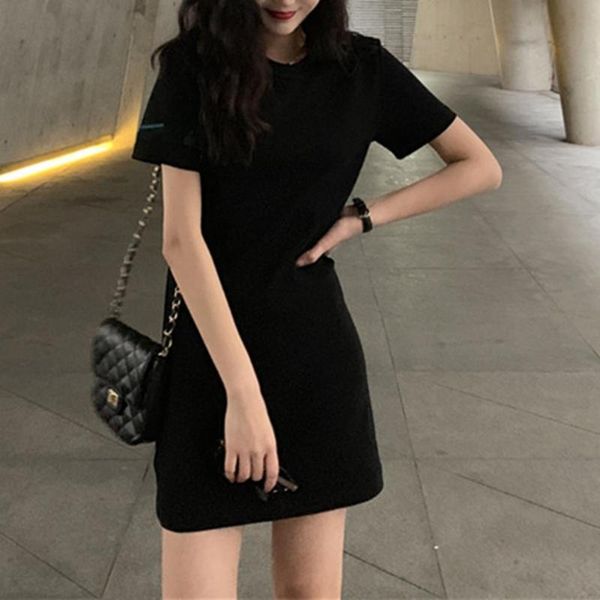 summer o neck solid color t mini dress women fall slim women's swimwear, White;black
summer o neck solid color t mini dress women fall slim women's swimwear, White;black