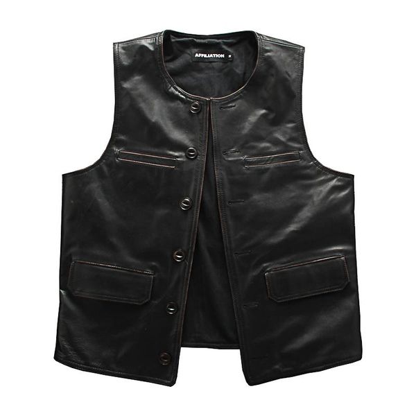 men's vests japanese vintage genuine leather vest mens horsehide waistcoat motorcycle biker collarless sleeveless real jacket, Black;white
men's vests japanese vintage genuine leather vest mens horsehide waistcoat motorcycle biker collarless sleeveless real jacket, Black;white