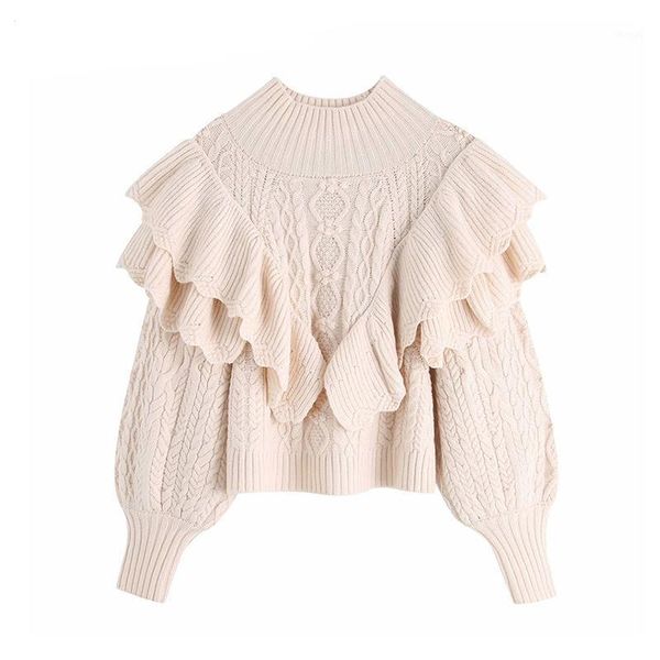 women's sweaters women 2021 fashion ruffled cropped knitted sweater vintage high neck lantern sleeve female pullovers chic, White;black
women's sweaters women 2021 fashion ruffled cropped knitted sweater vintage high neck lantern sleeve female pullovers chic, White;black