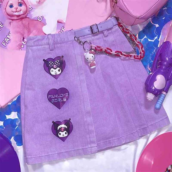 summer new japanese kawaii harajuku soil cool love cartoon buckle purple high waist a word pleated denim skirt 210323, Black
summer new japanese kawaii harajuku soil cool love cartoon buckle purple high waist a word pleated denim skirt 210323, Black