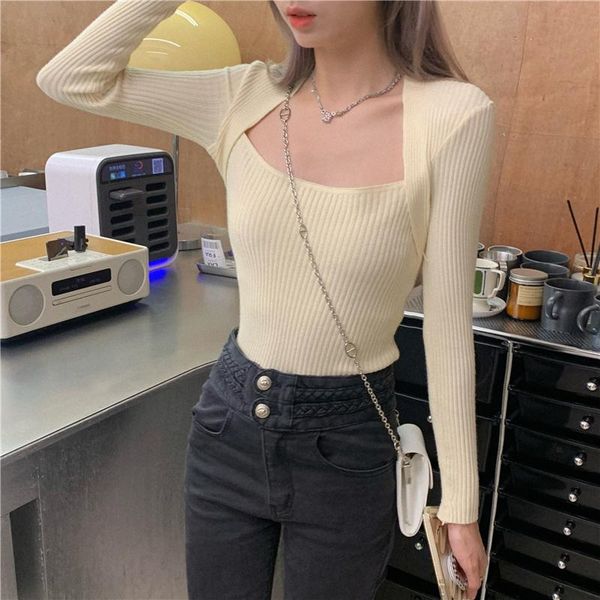 women's sweaters real price s autumn french square collar slimming long., White;black
women's sweaters real price s autumn french square collar slimming long., White;black