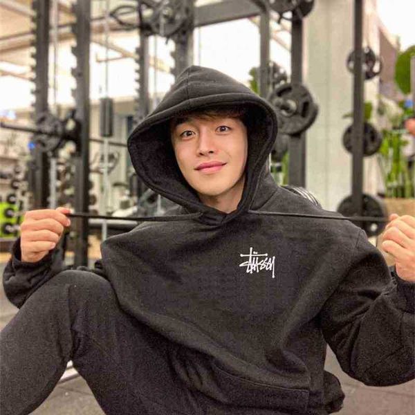hoodiesstussy fashion sport pullover men's warm plush hoodie loose 1, Black