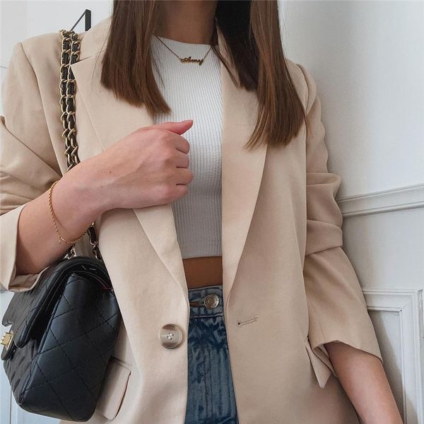 women's suits & blazers women spring elegant single button za beige long chic lady casual sleeve double pockets loose outwear ws1o, White;black
women's suits & blazers women spring elegant single button za beige long chic lady casual sleeve double pockets loose outwear ws1o, White;black