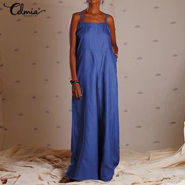 women's jumpsuits & rompers 2021 summer celmia vintage women long spaghetti straps casual loose solid wide leg pant pantalon overalls, Black;white
women's jumpsuits & rompers 2021 summer celmia vintage women long spaghetti straps casual loose solid wide leg pant pantalon overalls, Black;white