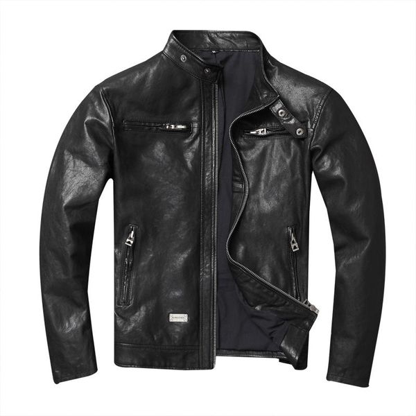 men's leather & faux retro distressed genuine jacket sheepskin young short coat layer goat vegetable tanned, Black 
men's leather & faux retro distressed genuine jacket sheepskin young short coat layer goat vegetable tanned, Black