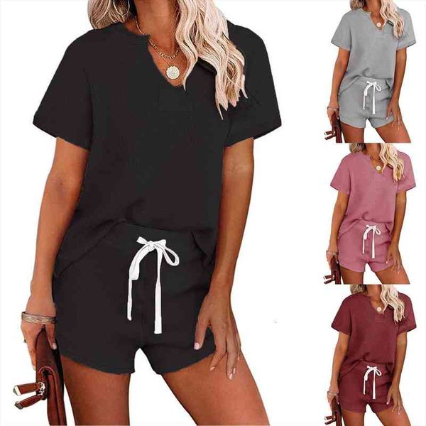 summer pajamas set shorts women sleepwear short sleeved v neck 2 piece nightgown casual solid color homewear suit tracksuit, Black;red
summer pajamas set shorts women sleepwear short sleeved v neck 2 piece nightgown casual solid color homewear suit tracksuit, Black;red