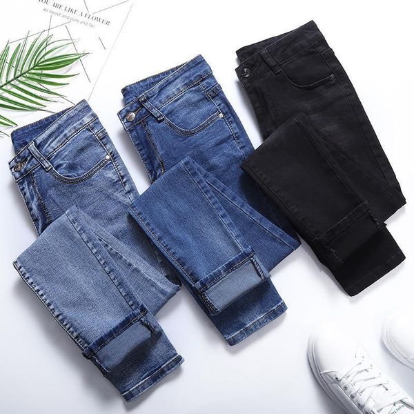 winter warm thick fleece skinny womens jeans high waist denim pencil pants plus size, Blue