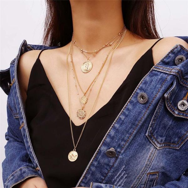 pendant necklaces multilayer carved coin choker necklace boho vintage alloy beads angel sun flower long women jewelry, Silver
pendant necklaces multilayer carved coin choker necklace boho vintage alloy beads angel sun flower long women jewelry, Silver