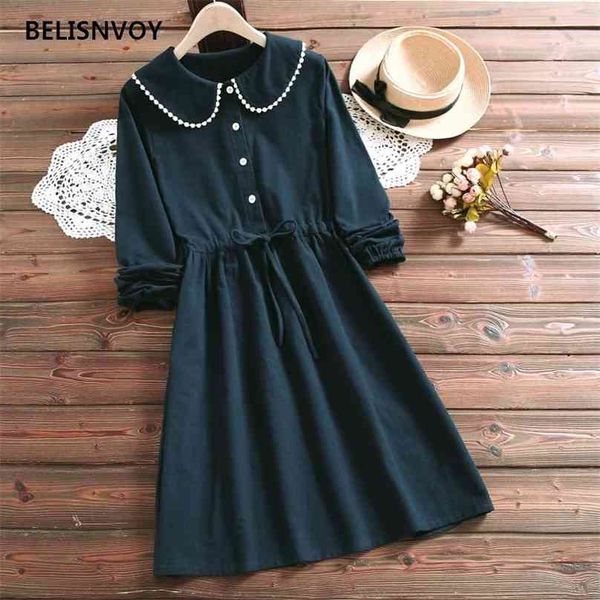 japanese mori girl autumn women cute dress peter pan collar navy blue pink lace up ropa mujer kawaii long sleeve cotton 210520, Black;gray
japanese mori girl autumn women cute dress peter pan collar navy blue pink lace up ropa mujer kawaii long sleeve cotton 210520, Black;gray
