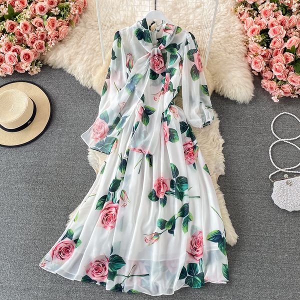 women white floral print long dress vintage spring autumn elegant puff sleeve high waist a-line robe female plus size vestidos, Black;gray
women white floral print long dress vintage spring autumn elegant puff sleeve high waist a-line robe female plus size vestidos, Black;gray