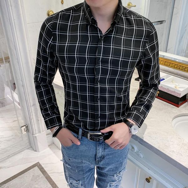 men's casual shirts mens long sleeve office vintage clothing retro classic plaid checked clothes slim, White;black
men's casual shirts mens long sleeve office vintage clothing retro classic plaid checked clothes slim, White;black