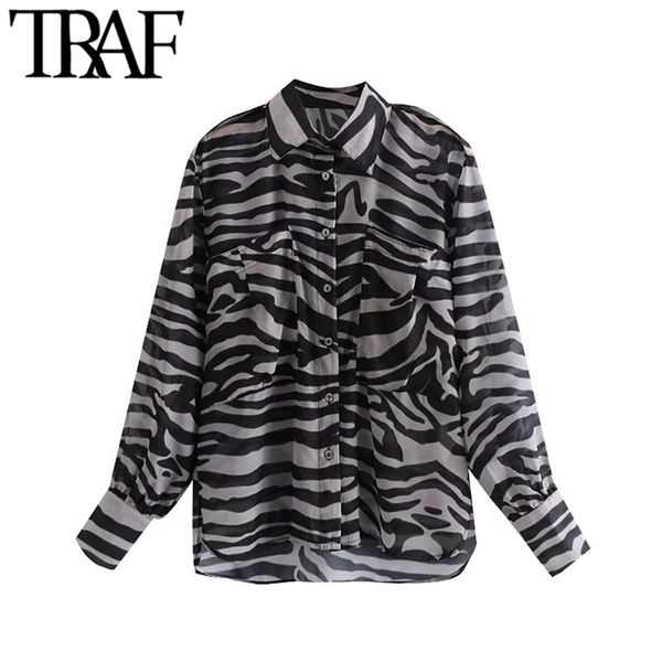 women fashion semi-sheer zebra print loose blouses vintage long sleeve pockets female shirts blusas chic 210507, White
women fashion semi-sheer zebra print loose blouses vintage long sleeve pockets female shirts blusas chic 210507, White