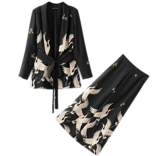 women's two piece pants vintage print blazer wide leg retro women set spring female bird printed outfit trousers suit elegant ladi, White
women's two piece pants vintage print blazer wide leg retro women set spring female bird printed outfit trousers suit elegant ladi, White