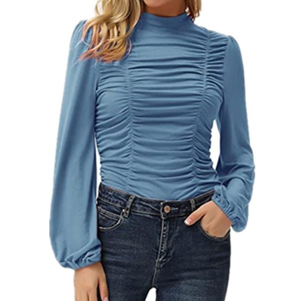 women's blouses & shirts casual long sleeve simple pullover blues autumn women turtleneck folds draped blouse shirt spring solid slim f, White 
women's blouses & shirts casual long sleeve simple pullover blues autumn women turtleneck folds draped blouse shirt spring solid slim f, White