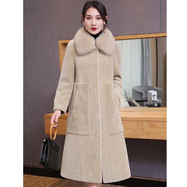 women's fur & faux women natural wool long overcoat lapel collar streetwear thick warm outerwear 2021 real coat winter jacket, Black
women's fur & faux women natural wool long overcoat lapel collar streetwear thick warm outerwear 2021 real coat winter jacket, Black