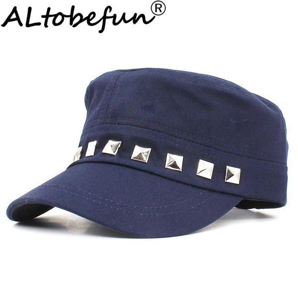 Classic Vintage Rivet Men Military Hat Adult Fashion Summer Autumn Brand Adjustable Flat Top Cap For Women AD926 Wide Brim Hats, Blue;gray
Classic Vintage Rivet Men Military Hat Adult Fashion Summer Autumn Brand Adjustable Flat Top Cap For Women AD926 Wide Brim Hats, Blue;gray