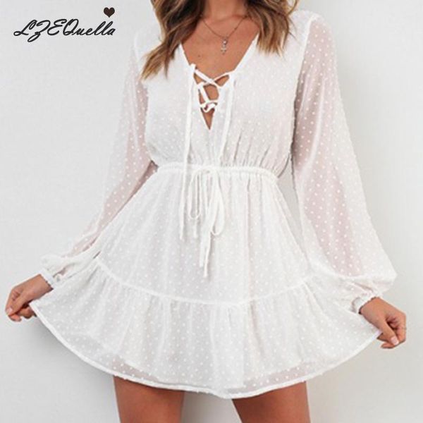 lzequella long sleeve chiffon mini dress party ruffles lace up dresses v neck summer white vestidos nz1445 casual, Black;gray
lzequella long sleeve chiffon mini dress party ruffles lace up dresses v neck summer white vestidos nz1445 casual, Black;gray