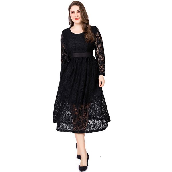 dress europe large sizes high belt black lace torn around the neck women sleeved elegant limited xl xxxl 4xl 5xl 6xl, Black;gray
dress europe large sizes high belt black lace torn around the neck women sleeved elegant limited xl xxxl 4xl 5xl 6xl, Black;gray