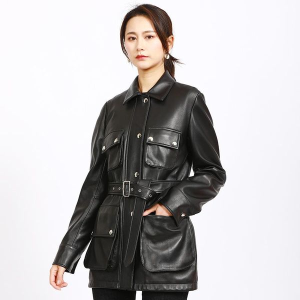 women's leather & faux star celebrity inspired jacket 2021 spring model sheepskin belt genuine clothes women, Black
women's leather & faux star celebrity inspired jacket 2021 spring model sheepskin belt genuine clothes women, Black