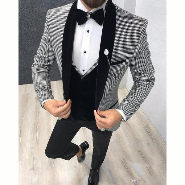 men's suits & blazers houndstooth mens grey slim fit business retro classic groom tweed tuxedos for wedding blazer pants velvet vest 3, White;black
men's suits & blazers houndstooth mens grey slim fit business retro classic groom tweed tuxedos for wedding blazer pants velvet vest 3, White;black