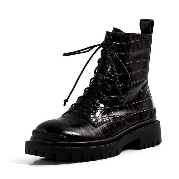 boots autumn winter short leather platform ankle lace up all-match stone pattern motorcycle women's shoes, Black
boots autumn winter short leather platform ankle lace up all-match stone pattern motorcycle women's shoes, Black