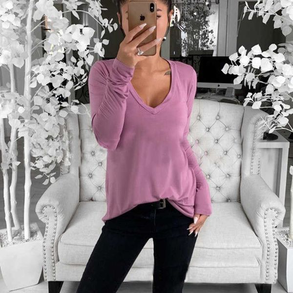 and women's spring autumn v-neck loose pocket casual long sleeve bottomed t-shirt, White
and women's spring autumn v-neck loose pocket casual long sleeve bottomed t-shirt, White